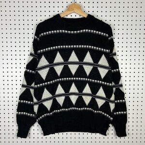 Chunky Multicolor Knit Sweater Size Medium Black White Western Aztec Grandpa 90s